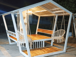 Nha choi san vuon nc dq21 khung thep trang tri 3x2m tich hop ghe du 2