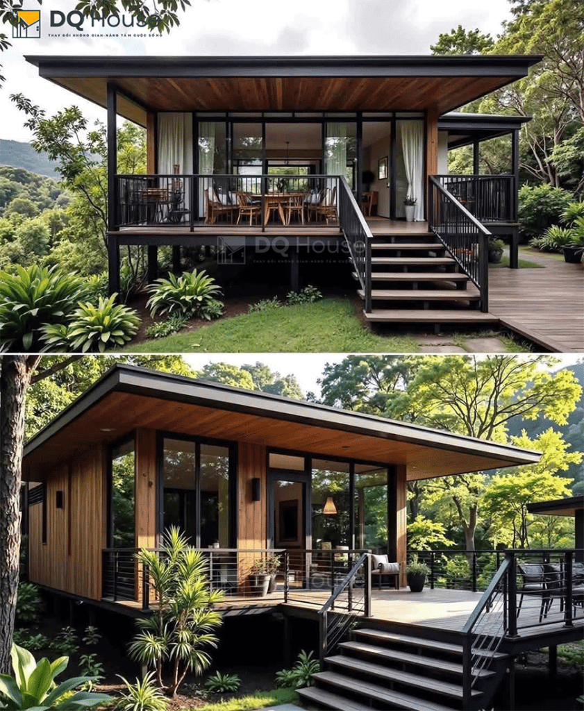 Nha go lap ghep mot tang phong cach hien dai va mat tien rong 1