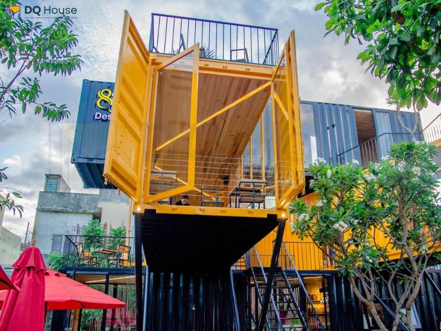 Quan ca phe khung thep kieu container